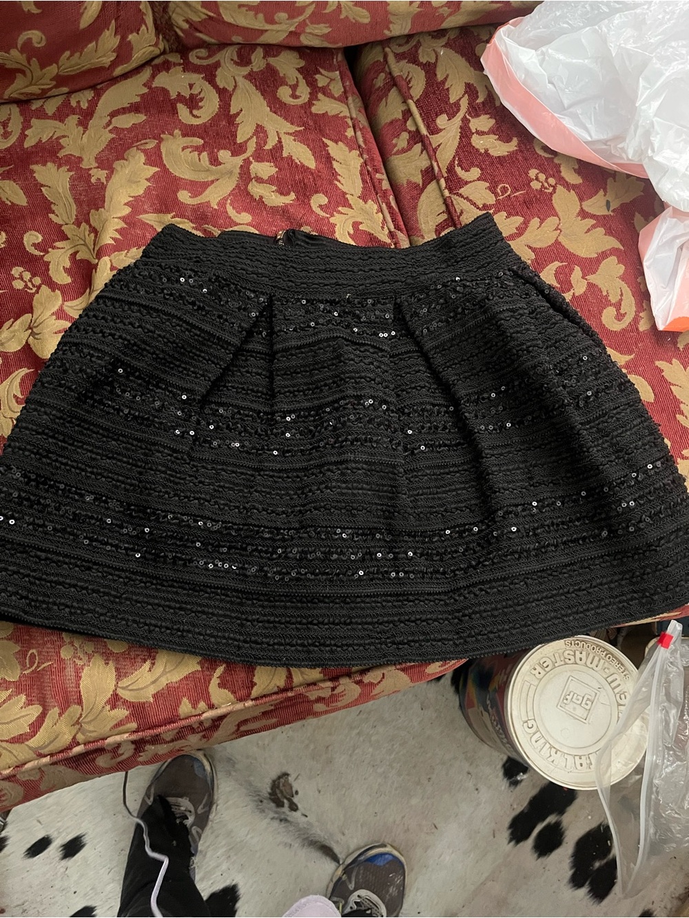 Ginger G Black Sequin Textured Skater Skirt